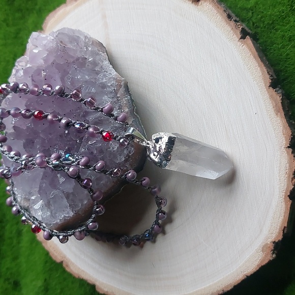 Silver Quartz Crystal Necklace Artisan Jewelry by Rust Belt Raised - Picture 6 of 12